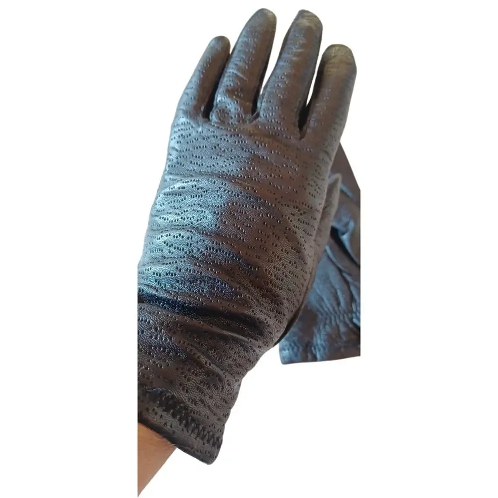 Vintage Peccary Black Leather Gloves Women's Medium Classic Durable Old Money